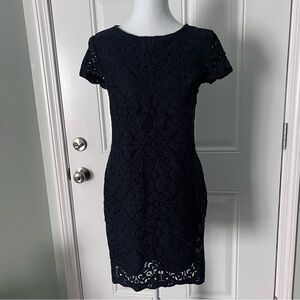 J.CREW Women's Navy Blue Short Sleeve Dress Size 2 Lace Office Causal Classic